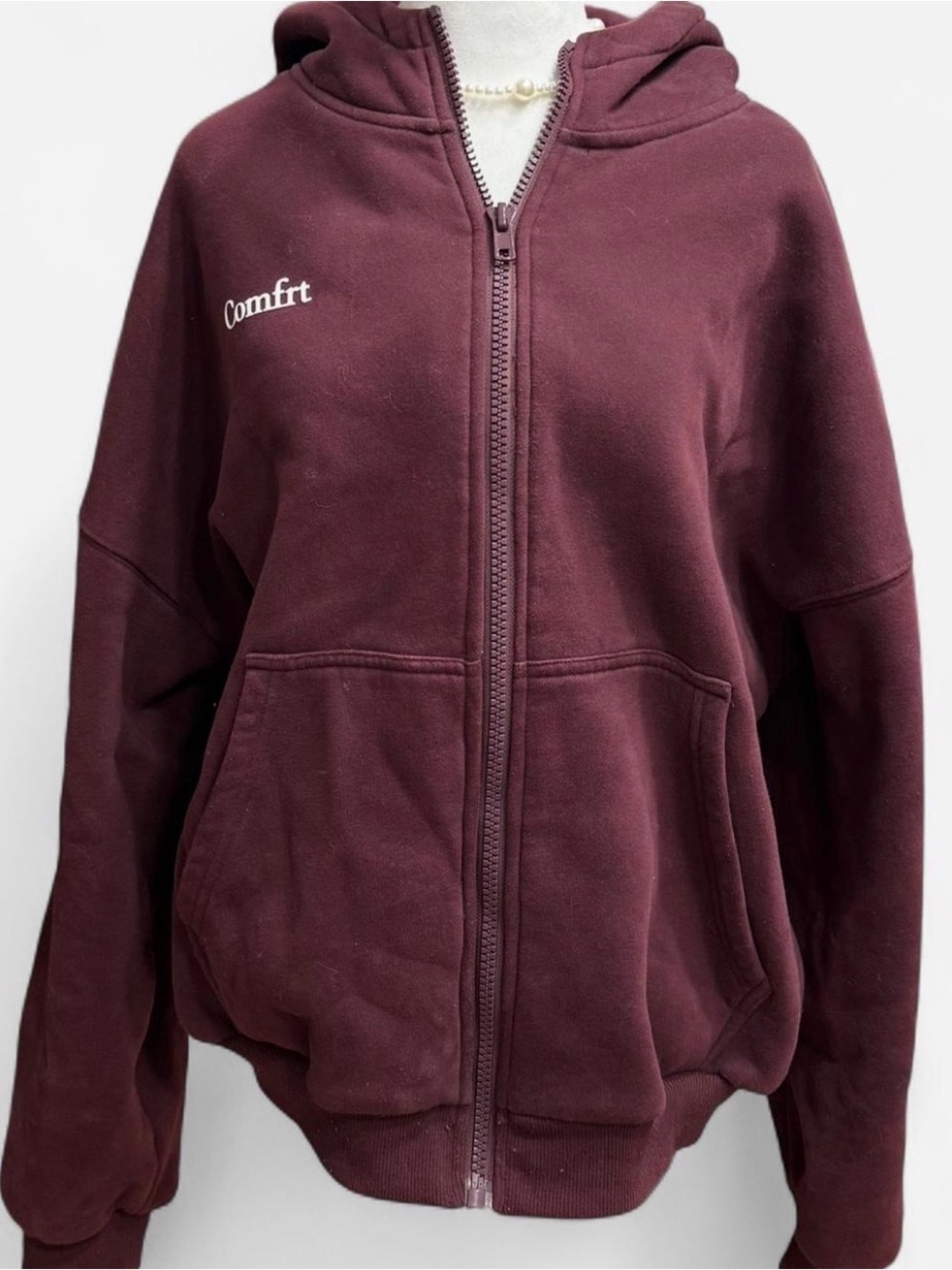 Comfrt Oversized Burgundy zip up hoodie